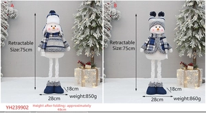 Christmas blue snowman doll with adjustable telescopic legs showing 75cm maximum height