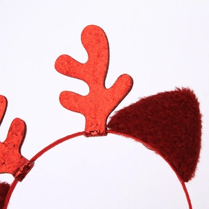 Serre-tête de renne de Noël rouge avec paillettes et oreilles en peluche festives