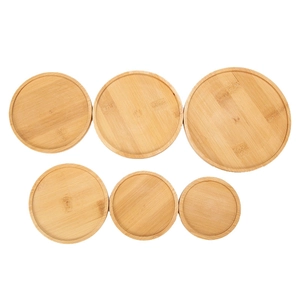 Set of six round bamboo trays in various sizes for DIY crafts and succulent pots