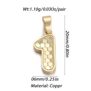 Golden number 1 pendant with round honeycomb texture and detailed size specifications
