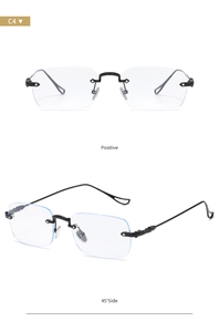 Frameless square Y2K glasses with metal woven temple details in C4 silver and black finish