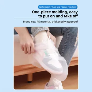 Waterproof thickened high-top disposable shoe covers made of durable non-slip PE material