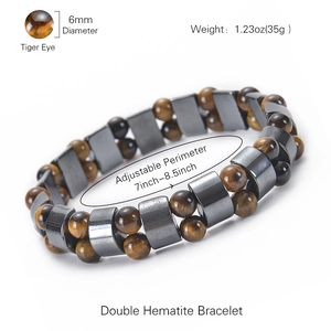 Doppelreihiges Hämatit- und Tigerauge-Armband mit 6-mm-Perlen und elastischem Band