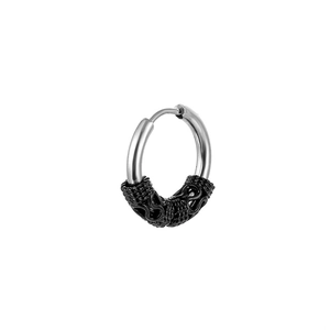 Retro Tibetan dragon motif stainless steel hoop earring with silver and black texture