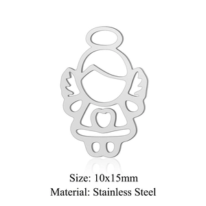 Detail of 10x15mm hollow angel cupid charm in stainless steel with a heart motif