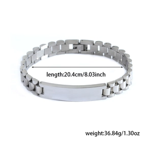 Detail showing 20.4cm length and 36.84g weight of silver stainless steel bracelet