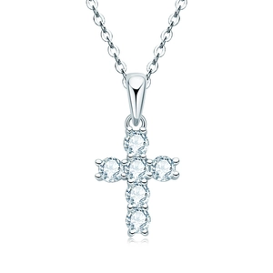 S925 sterling silver cross necklace featuring six round brilliant moissanite stones