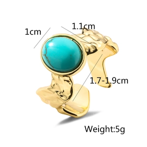 Detailed size measurement of vintage 18K gold plated turquoise geometric open ring