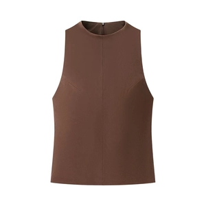 Haut sans manches marron minimaliste aspect daim avec fermeture éclair invisible au dos