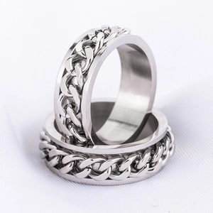Stainless Steel Rotatable Chain Ring Spinner Cuban Link Stress Relief Punk Industrial Minimalist Jewelry For Men Women