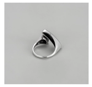 Detailed view of S925 sterling silver minimalist irregular open ring on grey background