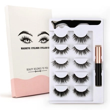 Detailed magnetic eyeliner and eyelash kit with five pairs of thick 3D lashes and tweezers
