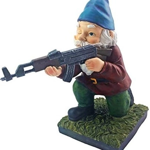Garden gnome ornament holding a rifle in shooting pose, resin garden statue for decor