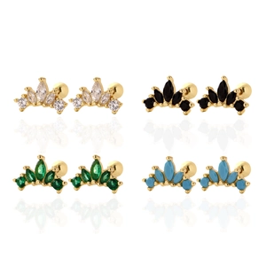 925 Sterling Silver Crown Rhinestone Stud Earrings For Women Tiny Minimalist Ear Bone Piercing Jewelry With Screw Ball Back