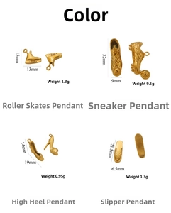 Detailed view of 3D gold stainless steel charms with dimensions and weights for jewelry making