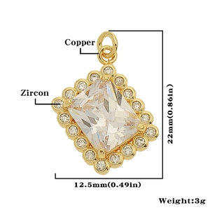 Gold-plated copper pendant with large rectangular zircon and micro-pave stone setting