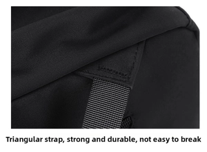 Detailed close-up showing reinforced triangular stitching on high-density backpack straps