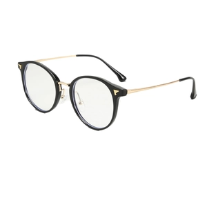 Retro round TR optical glasses in black and gold finish with metal wing decoration