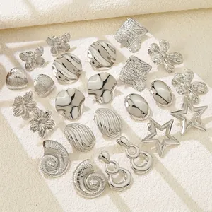 Geometric Stainless Steel Earrings For Women Heart Flower Star Butterfly Shapes Aesthetic Minimalist Plated Jewelry Accessory