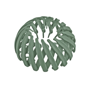 Detail of expandable bird nest hair ring in sage green resin with matte finish texture