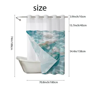 Detailed size chart for the koi fish shower curtain showing 180cm width and 188cm height