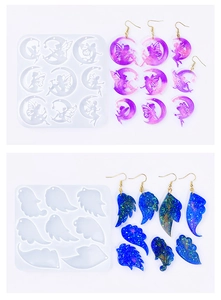 Silicone molds for resin moon and fairy earrings with glitter wing pendant samples