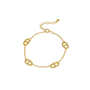 Minimalist gold S925 sterling silver hollow coffee bean link bracelet on white background
