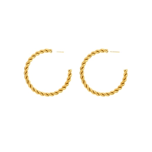 Polished gold twist rope open hoop earrings in stainless steel for women
