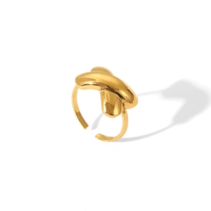 Detail eines polierten goldenen Rings in organischer Bohnenform aus Edelstahl