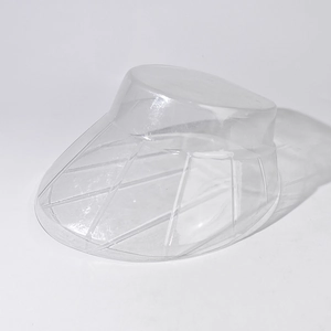 Detailed view of the ergonomic clear PVC plastic dome and brim support for hat shaping