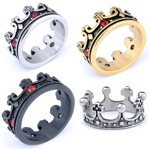 Vintage Crown Ring 316L Stainless Steel Cross Punk Gothic Retro Style Polished Biker Jewelry For Men Unisex Fashion