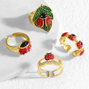 Bague Coccinelle En Émail Pour Femmes Cuivre Plaqué Or Ajustable Anneau Ouvert Bijoux Insecte Animal Mignon Cadeau Nature