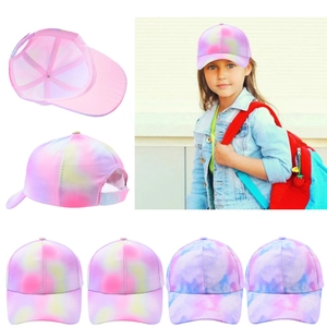 Kids Baseball Cap Cotton Tie-Dye Gradient Colorful Adjustable Sun Protection Hat For Boys Girls