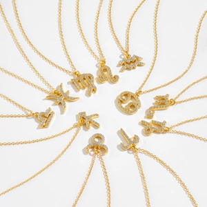 S925 sterling silver zodiac necklace set with white zirconia in a gold finish