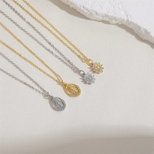 Religious Virgin Mary zircon pendant necklace set in gold and silver finishes