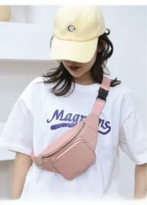 Detail of pink waterproof crossbody waist bag with adjustable strap and plastic buckle