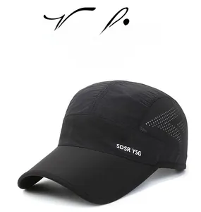 Detailed side view of breathable mesh holes and SDSR YSG logo on black baseball cap
