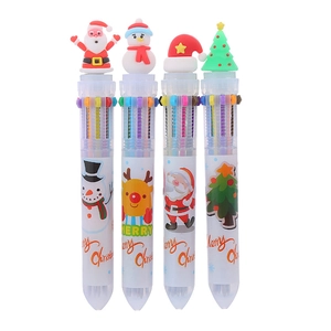 Set di 4 penne a sfera natalizie a 10 colori con Babbo Natale, pupazzo di neve e albero
