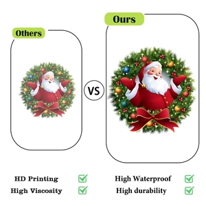 Detail view of Santa Claus Christmas wreath sticker showing HD print and waterproof quality