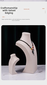 Detail of velvet bust necklace display stands with premium craftsmanship and edge wrapping