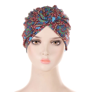 African print snail turban hat with colorful geometric ethnic patterns for women