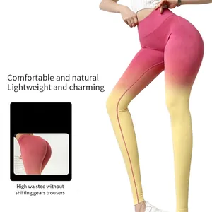 Pantalon de yoga dégradé à taille haute avec effet push-up pour fitness et course