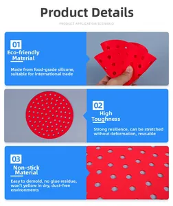 Vue détaillée du tapis de friteuse à air en silicone rouge avec design perforé antiadhésif