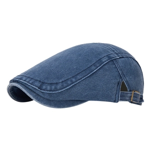 Classic blue denim ivy cap with vintage metal buckle and adjustable side strap