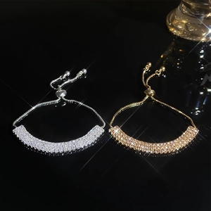 Adjustable zircon tennis bracelets in gold and silver finish with sliding clasp