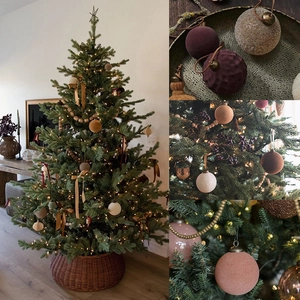 9er-Set beflockte Weihnachtsbaumkugeln in Burgund, Rosa und mattem Gold für Deko