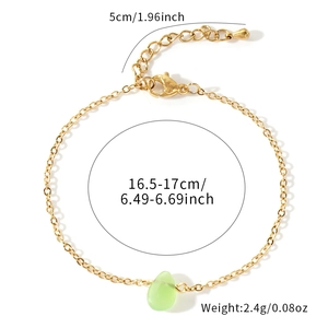 Bohemian gold stainless steel chain bracelet with green waterdrop semi-precious stone