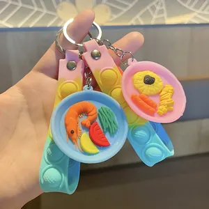 Porte-clés alimentaire Fidget avec sangle pop-it en silicone et breloques de nourriture