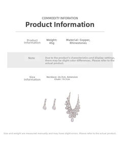 Detail showing weight, copper material, and dimensions for the rhinestone jewelry set