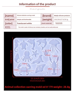 Detailed size specifications of marine animal silicone mold for DIY earring making